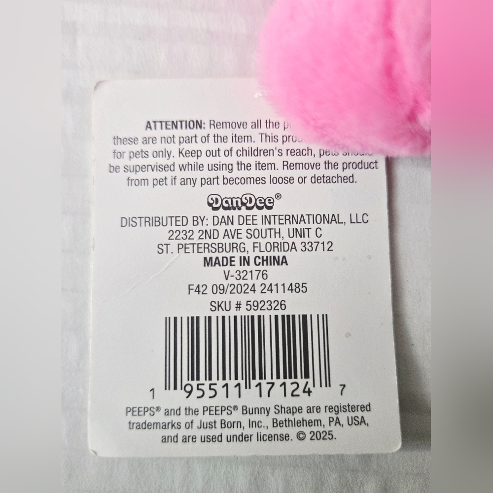 Pink Peeps 7 Inch Rope Dog Toy- Pink/ Squeaks - Picture 3 of 4